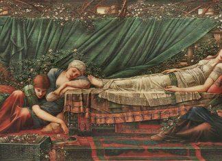 Golden Slumbers The Rose Bower (1885 –1890), by Edward Burne-Jones Artmedia : Alamy Stock Photo